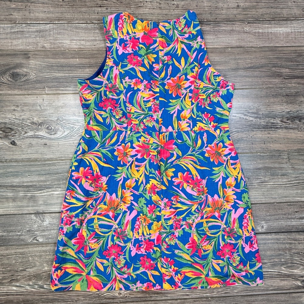J.Crew Women Size 20 Shift Dress Blue Tropical Floral Cotton Pique Sleeveless - Picture 4 of 8